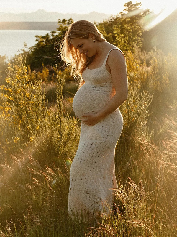 Bumplook Apricot Backless Knitting Bodycon Photoshoot Maxi Dress