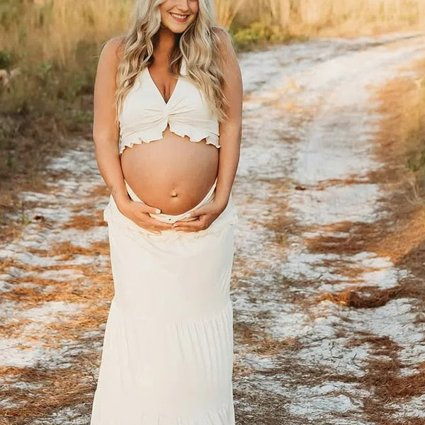 Crop-2-Piece Halter Maternity Maxi Dress