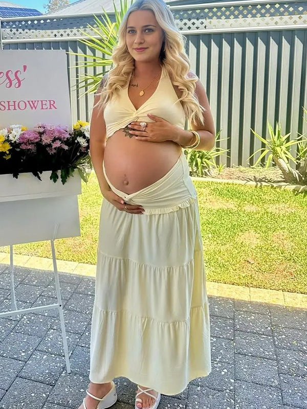 Crop-2-Piece Halter Maternity Maxi Dress
