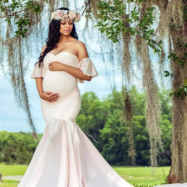 Chic-Off Shoulder Bodycon Photoshoot Maternity Maxi Dress