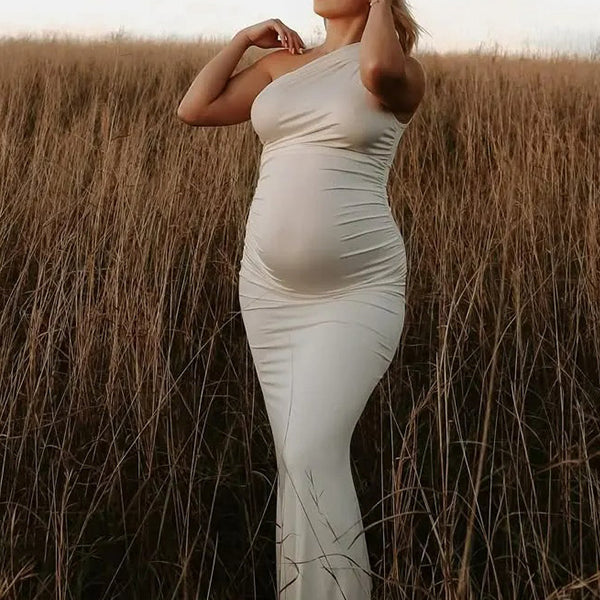 Chic- One-Shoulder Bodycon Maternity Photoshoot Maxi Dress