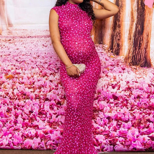 Sparking- Sheer Bodycon Tank Maternity Maxi Dress