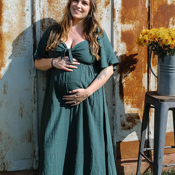 Chic-Green Bowknot Lace-up Photoshoot Maternity Maxi Dress