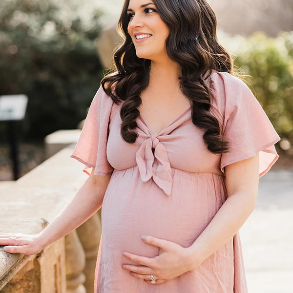 Chic- Pink Bowknot Photoshoot Maternity Maxi Dress