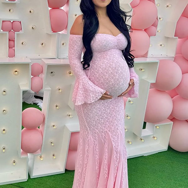 Lace- Pink Off Shoulder Mermaid Bodycon Gowns Maternity Maxi Dress