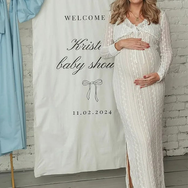 Chic-Two-Piece Lace Maternity Maxi Dress with Cardigan