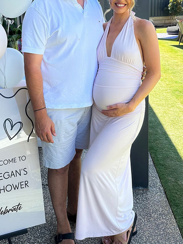 Casualwear-Halter Neck Bodycon Maternity Maxi Dress