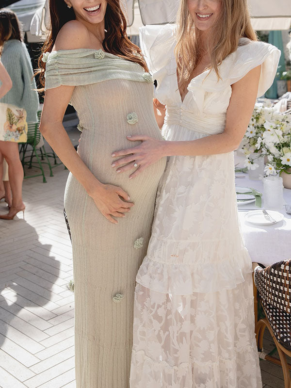 Chic-Off Shoulder Bodycon Maternity Maxi Dress