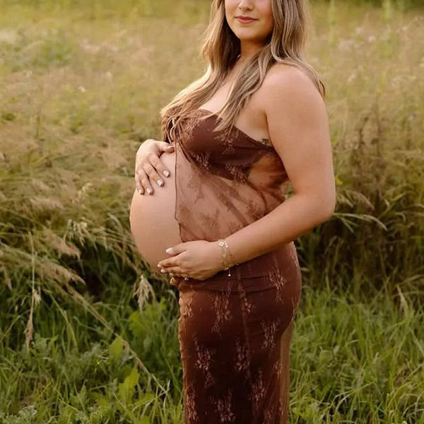 Crop- Lace Two-piece set Bodycon Maternity Photoshoot Maxi Dress