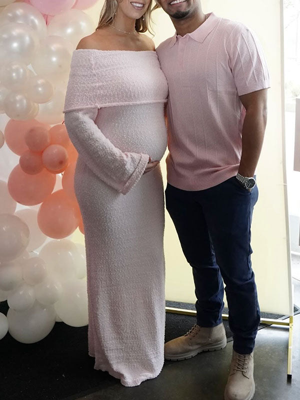 Casualwear-Off Shoulder Bodycon Maternity Maxi Dress