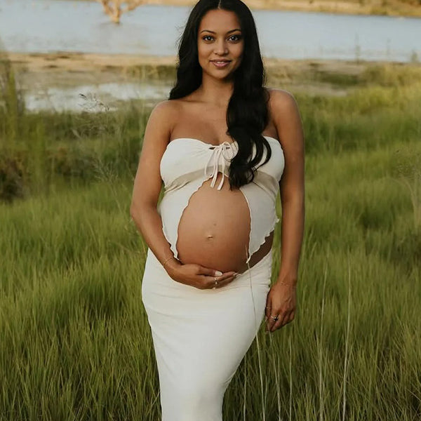 Crop- 2 Pieces Bodycon Photoshoot Maternity Maxi Dress