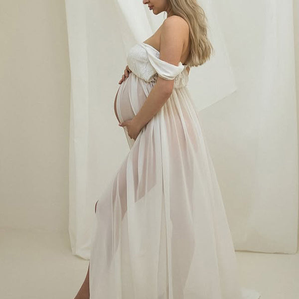 Chic-Off Shoulder Flowy Maternity Shoot Maxi Dress