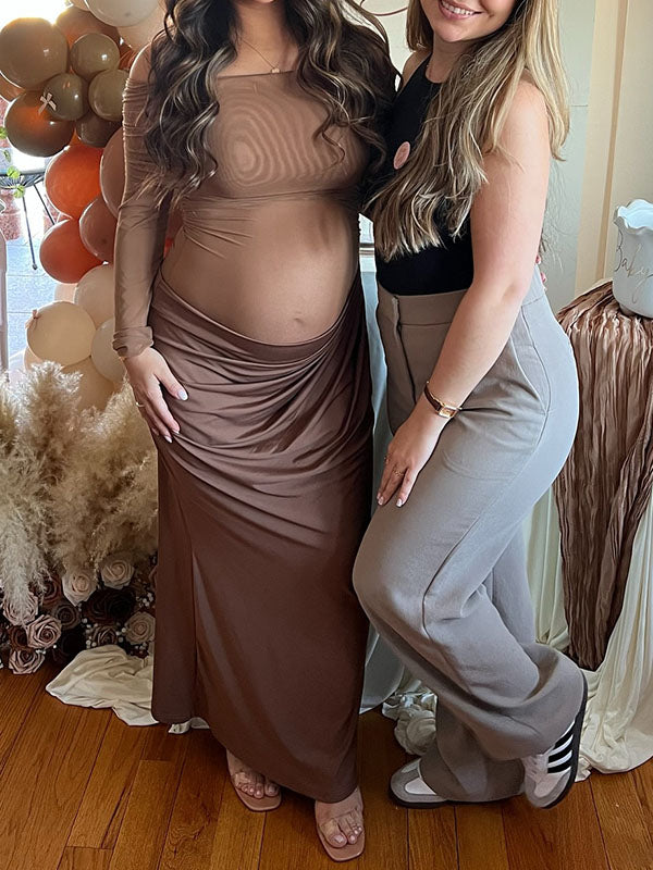 Casualwear-Off Shoulder Bodycon Maternity Maxi Dress