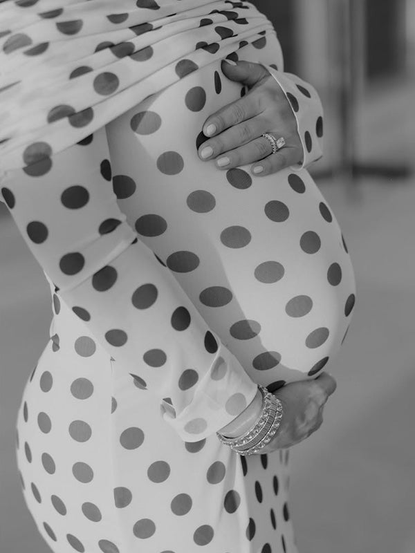 Chic-Bodycon Off Shoulder Polka Dot Maternity Maxi Dress