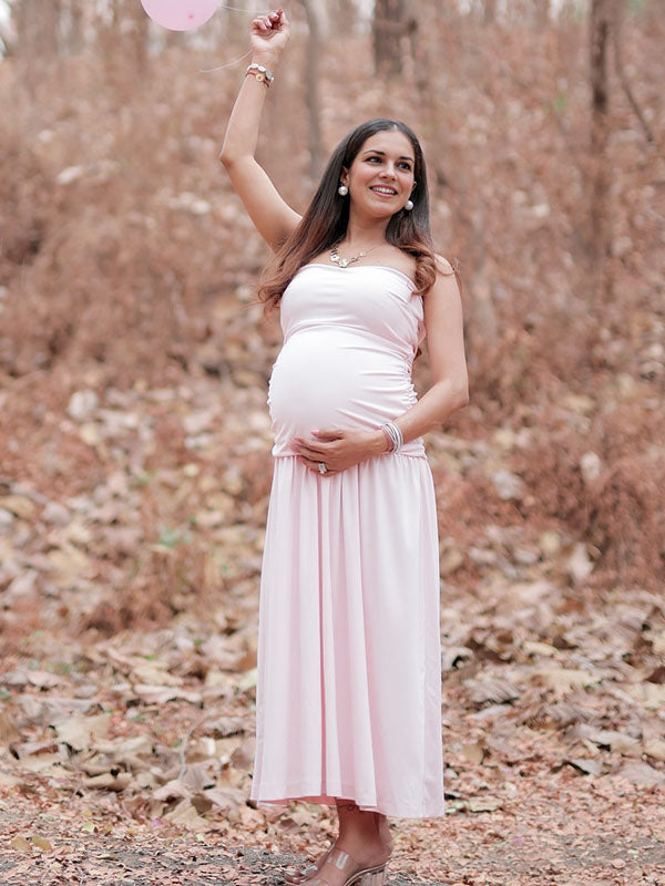Casualwear-Tube Ruffle Maternity Maxi Dress