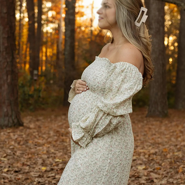 Chic-Apricot Boho Ruffle Floral Print Photoshoot Maxi Dress