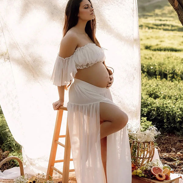 Crop-Two Pieces Sets Photoshoot Maternity Shoot Maxi Dress