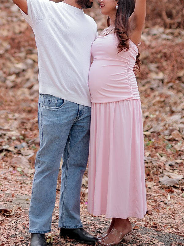 Casualwear-Tube Ruffle Maternity Maxi Dress