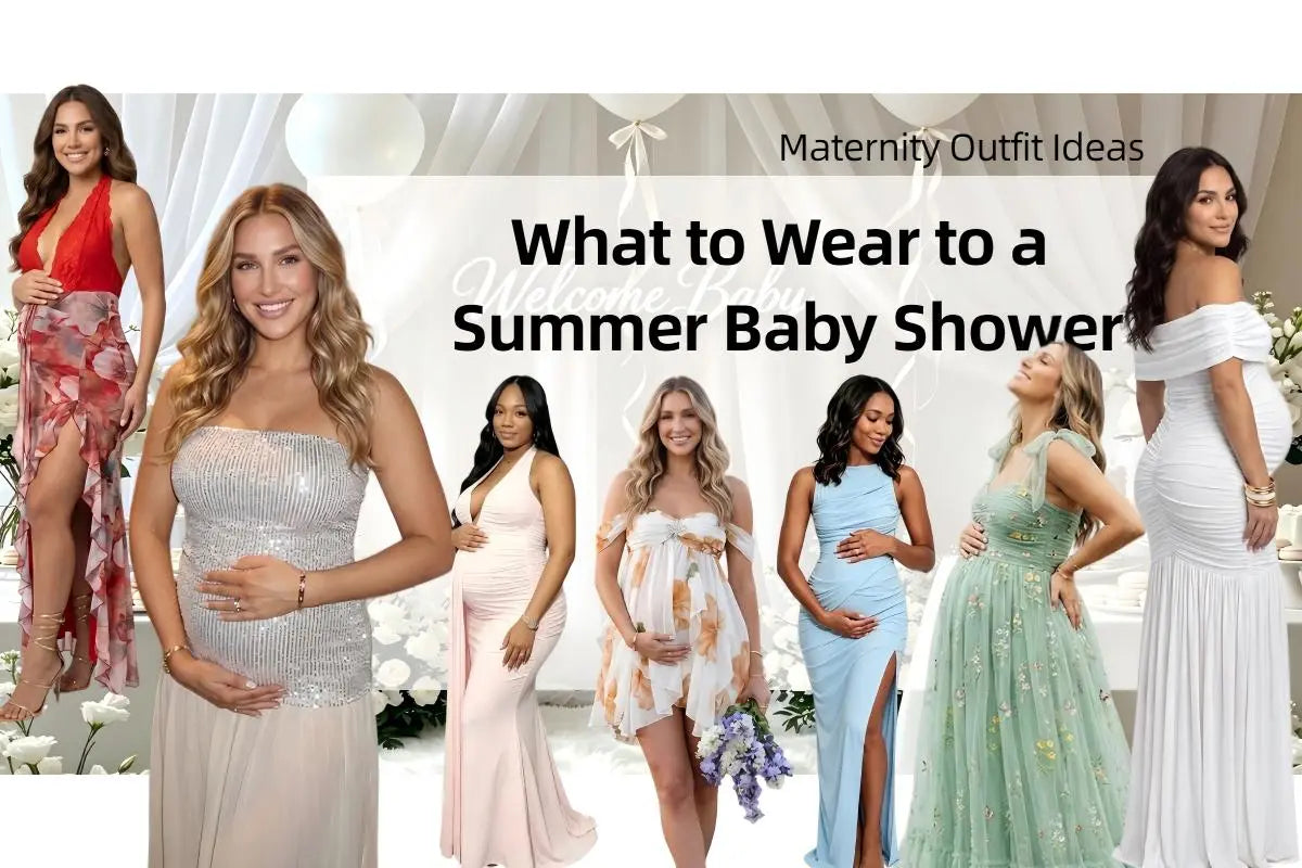 Simple and comfortable summer baby shower outfit ideas for moms-to-be. Light, breathable maternity dresses that look great in warm weather and photos.