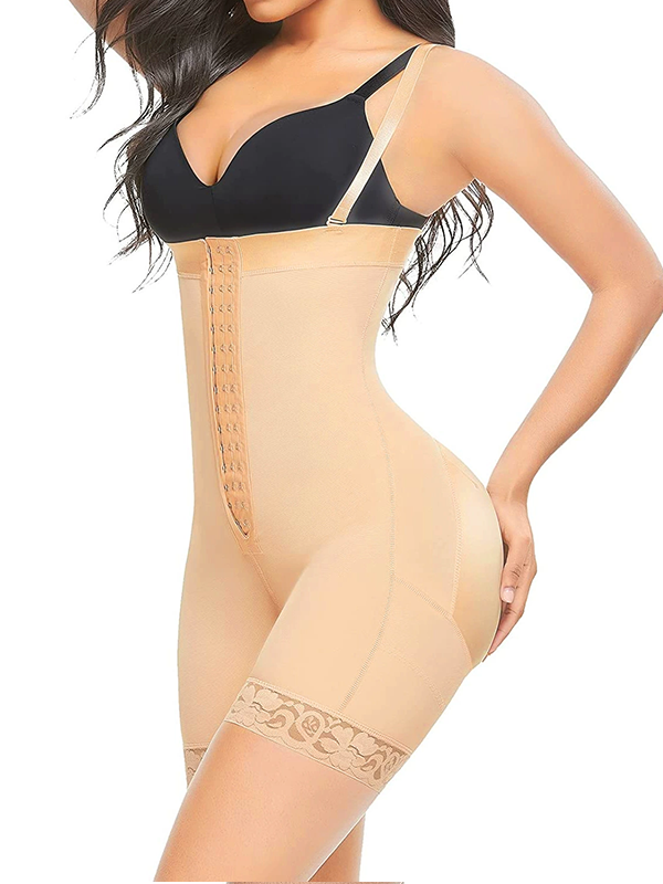 Bumplook Solid Color One-piece Lace Splicing Body Shaper Backless Bodysuit