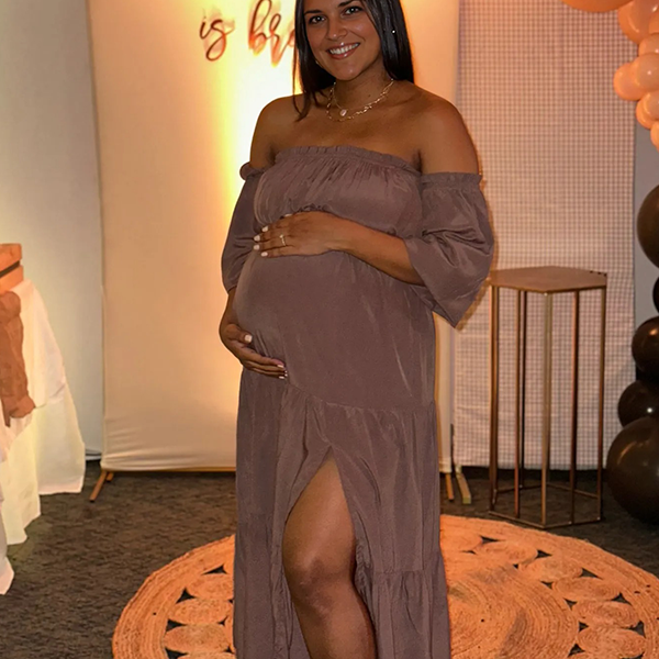 Chic- Off Shoulder Ruffle Maternity Maxi Dress