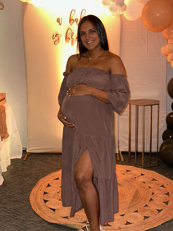 Chic- Off Shoulder Ruffle Maternity Maxi Dress