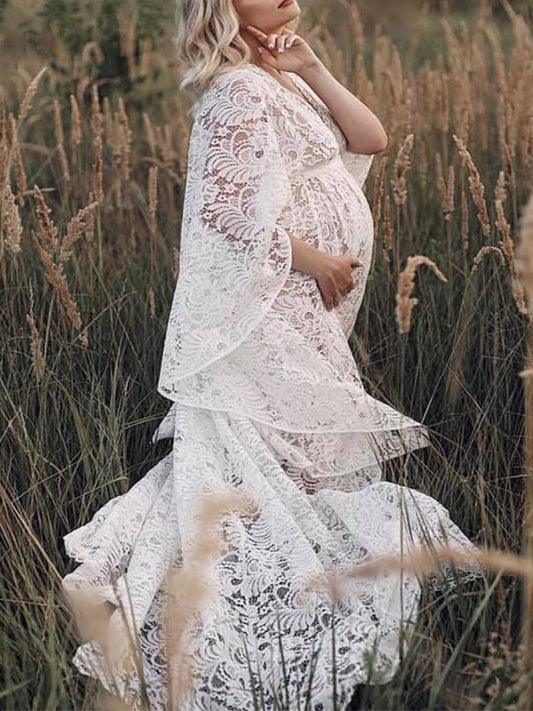 Lace- Boho Backless Photoshoot Maternity Maxi Dress