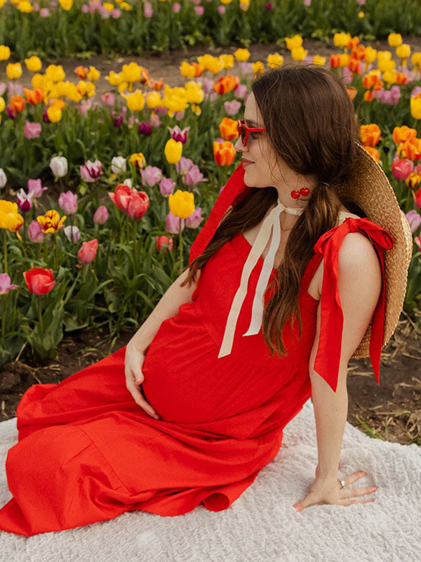 Chic-Bowknot Backless Maternity Maxi Dress