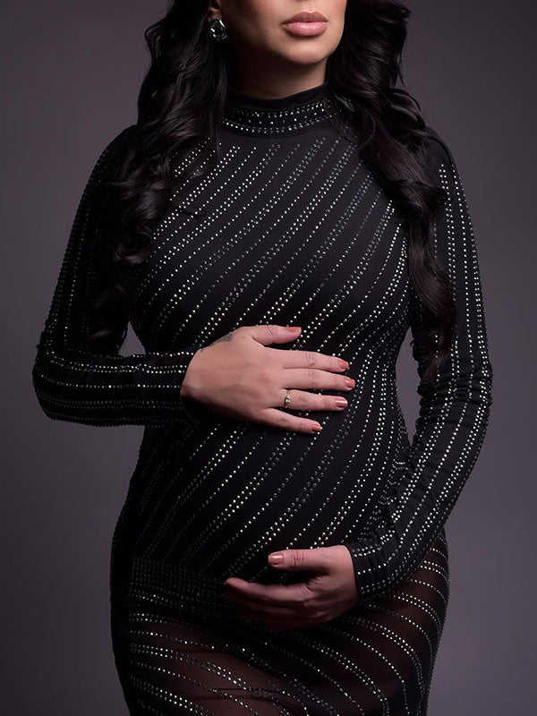 Sparking-Mesh Sheer Bodycon Maternity Shoot Maxi Dress