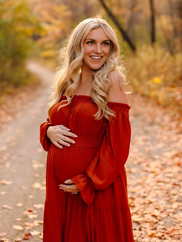 Chic- Boho Ruffle Off Shoulder Photoshoot Maternity Maxi Dress