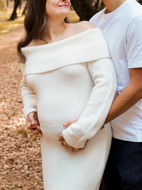 Chic- Knitting Off Shoulder Bodycon Maternity Sweater Maxi Dress