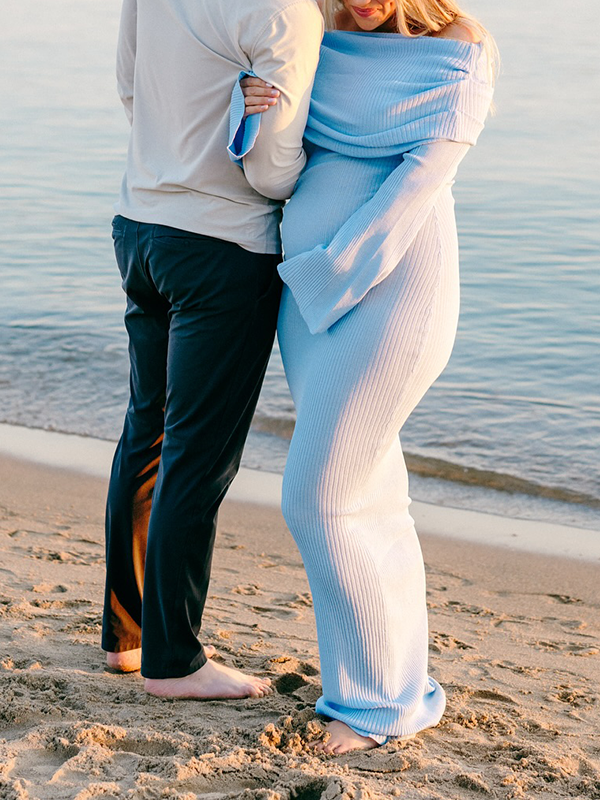 Chic- Knitting Off Shoulder Ruched Bodycon Flare Long Sleeve Maternity Sweater Maxi Dress