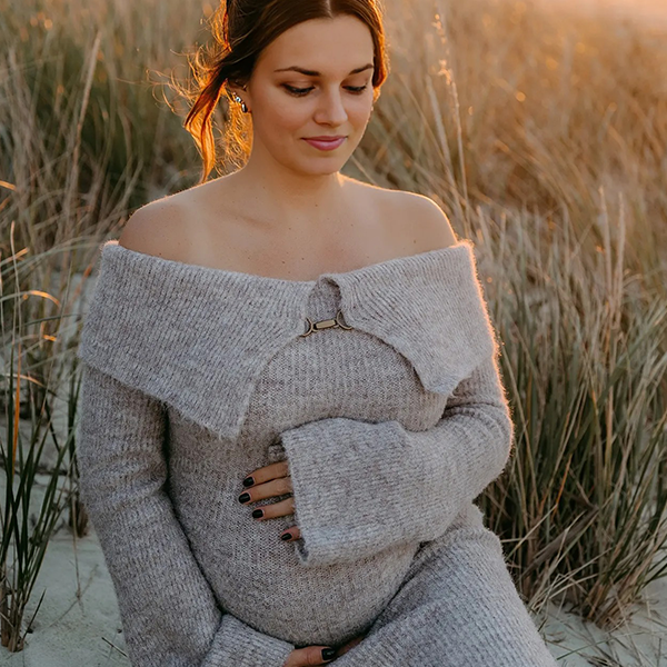 Chic-Off Shoulder Knitwear Flare Sleeve Bodycon Maternity Sweater Maxi Dress