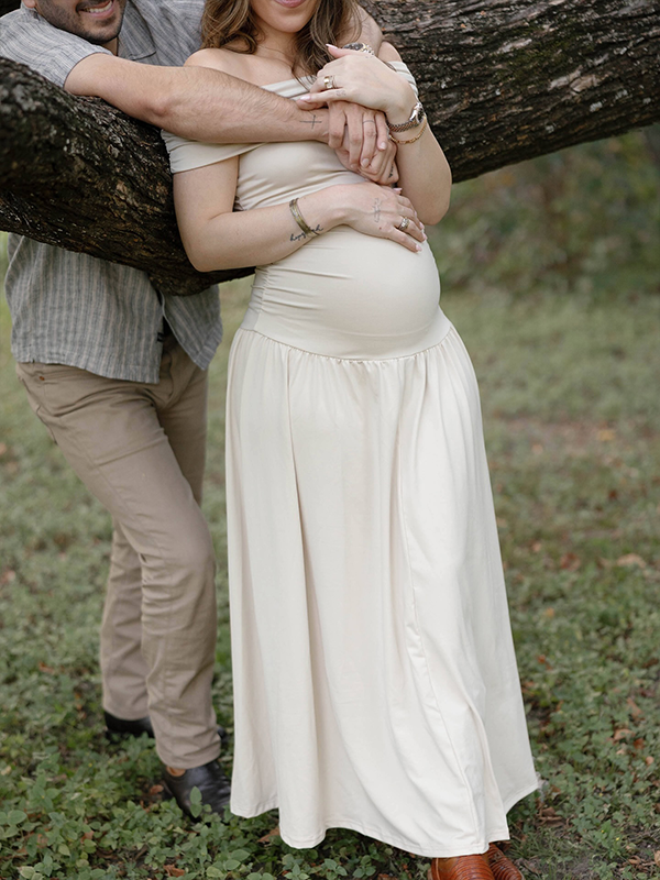 Casualwear-Off Shoulder Ruched Maternity Maxi Dress