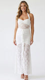 White Lace Halter Ruffle Mermaid Maternity Maxi Gown
