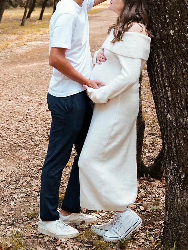 Chic- Knitting Off Shoulder Bodycon Maternity Sweater Maxi Dress