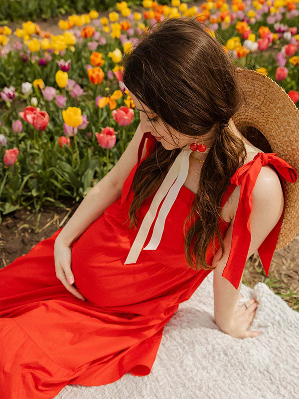 Chic-Bowknot Backless Maternity Maxi Dress