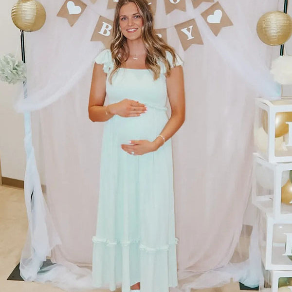 Casualwear- Ruffle High Waist Maternity Maxi Dress