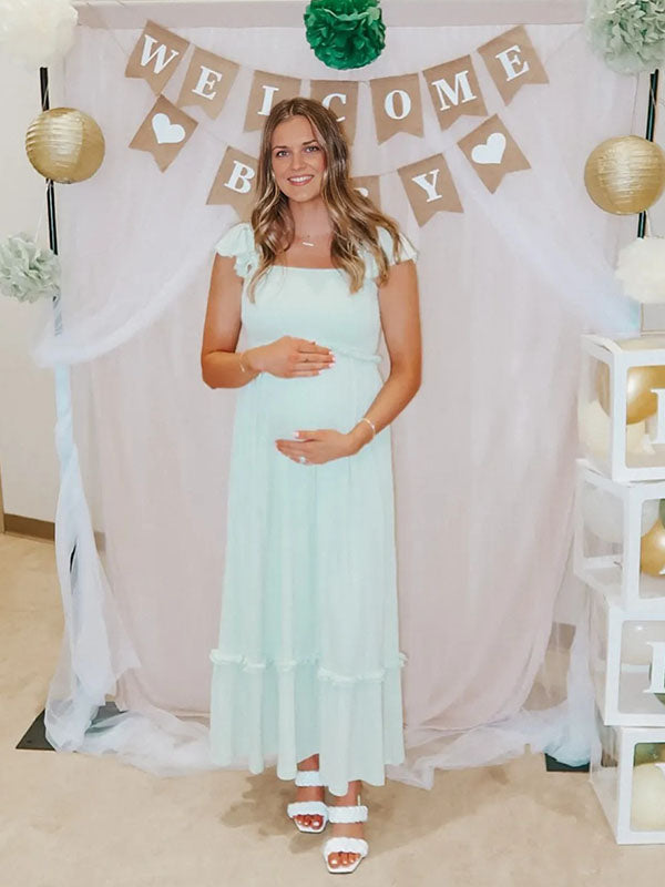 Casualwear- Ruffle High Waist Maternity Maxi Dress