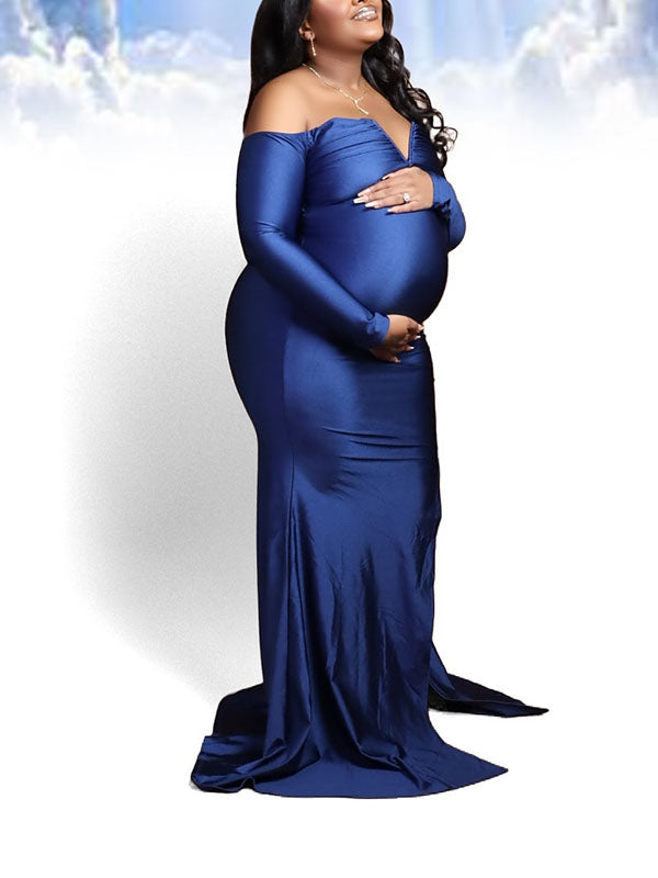 Chic-Off Shoulder Bodycon Evening Gown Maternity Maxi Dress
