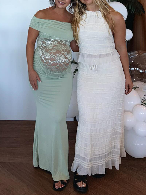 Chic- Off Shoulder Lace Splicing Bodycon Maternity Maxi Dress