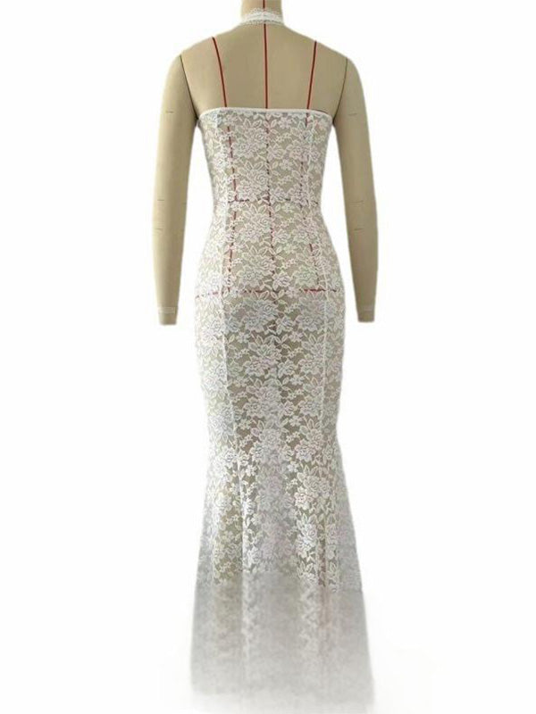 Lace-Crop Backless Maternity Photo Dress