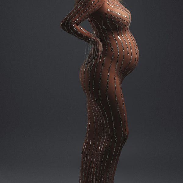 Sparking- Sheer Bodycon Tassel Photoshoot  Maternity Maxi Dress