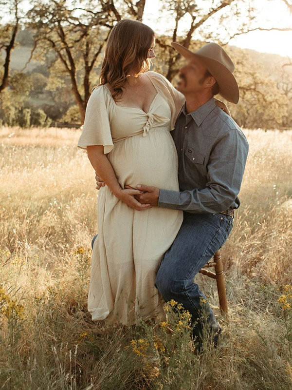 Chic- Beige Bowknot Boho Photoshoot Maternity Maxi Dress