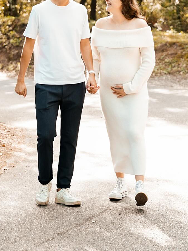 Chic- Knitting Off Shoulder Bodycon Maternity Sweater Maxi Dress