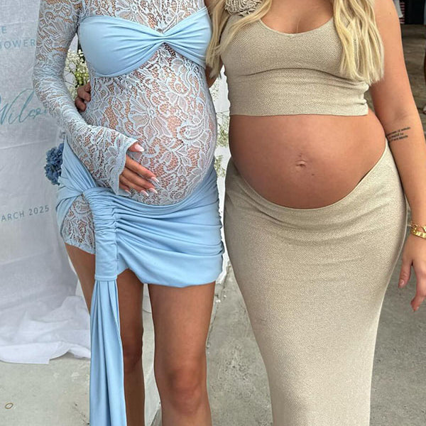 Lace-Ruched Sheer Maternity Mini Dress