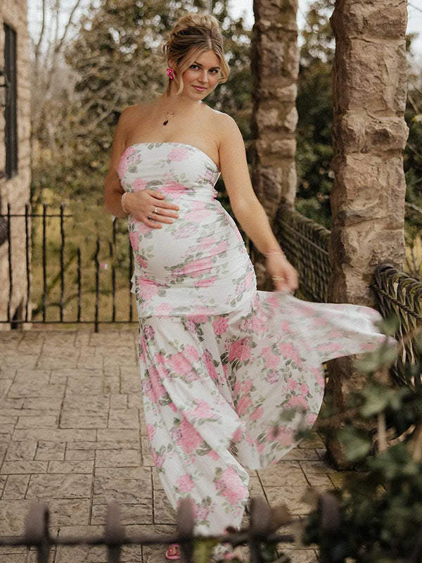 Casualwear- Bandeau Floral Irregular Maternity Dress