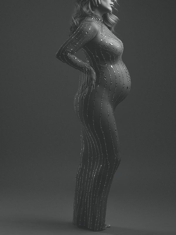 Sparking- Sheer Bodycon Tassel Photoshoot  Maternity Maxi Dress