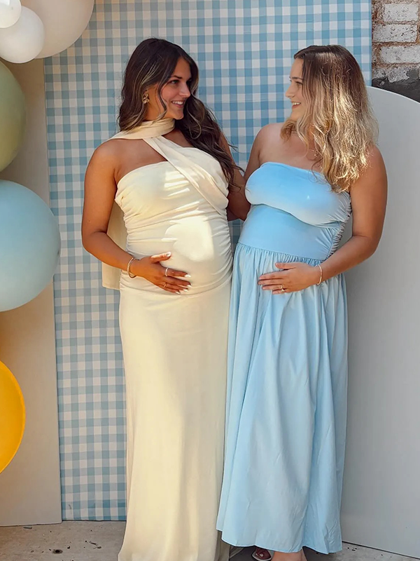 Chic-Yellow Tube Ruched Fitted Baby Shower Maternity Maxi Dress