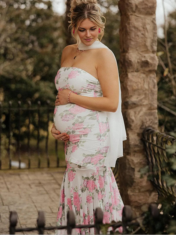 Casualwear- Bandeau Floral Irregular Maternity Dress